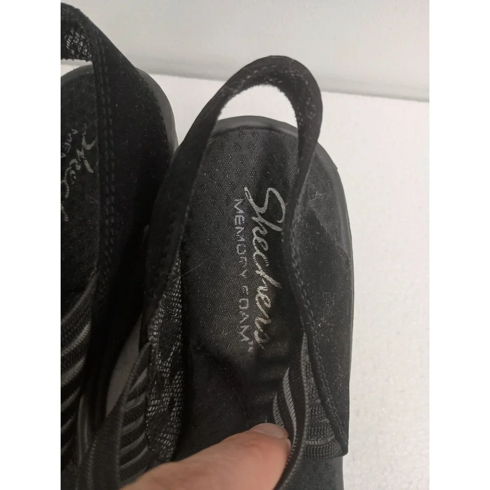 Skechers Women Rumblers Sci Fi Memory Foam Wedge Sandals 7 Black Comfort Slip On